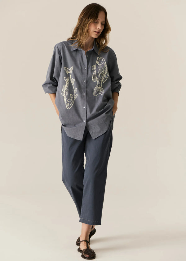 Cassis Fish Shirt,Denim/Pebble