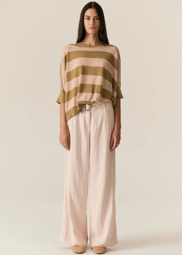 Pol Milton Stripe Knit,Khaki/Pink