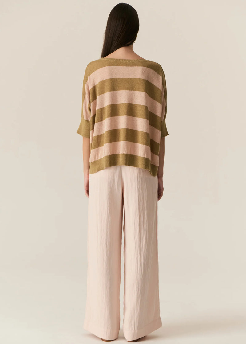 Pol Milton Stripe Knit,Khaki/Pink