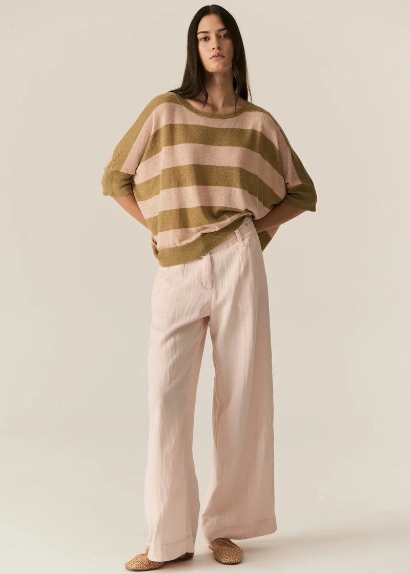 Pol Milton Stripe Knit,Khaki/Pink