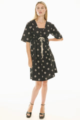 POl Buoy Drawcord Dress,Black/Pebble