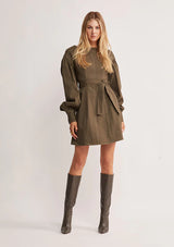 MOS Waterlily Denim Mini Dress - Moss