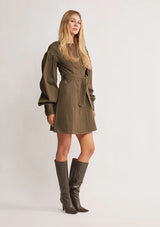 MOS Waterlily Denim Mini Dress - Moss