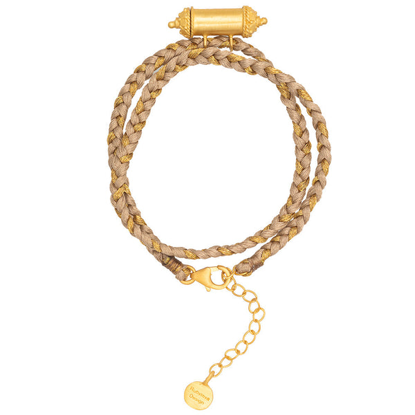 RUBYTEVA Beige Silk wrap Bracelet with Talisman pendant