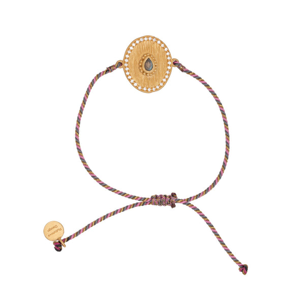 RUBYTEVA Adjustable gold plate Labradorite & Zirconia bracelet with pink string