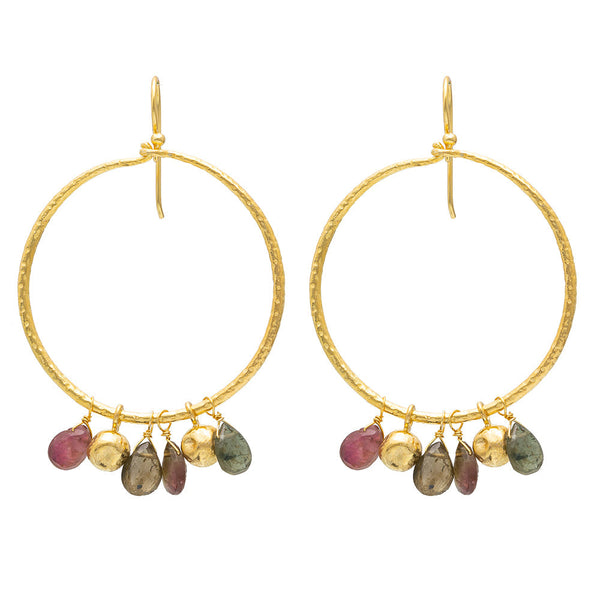 RUBYTEVA Gold Plate hoop earrings with faceted Multi Tourmaline
