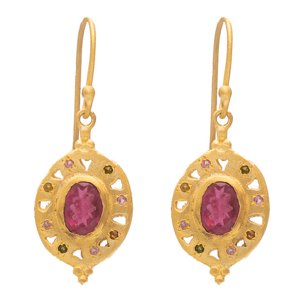 RUBYTEVA Artemis gold plate earrings with pink tourmaline