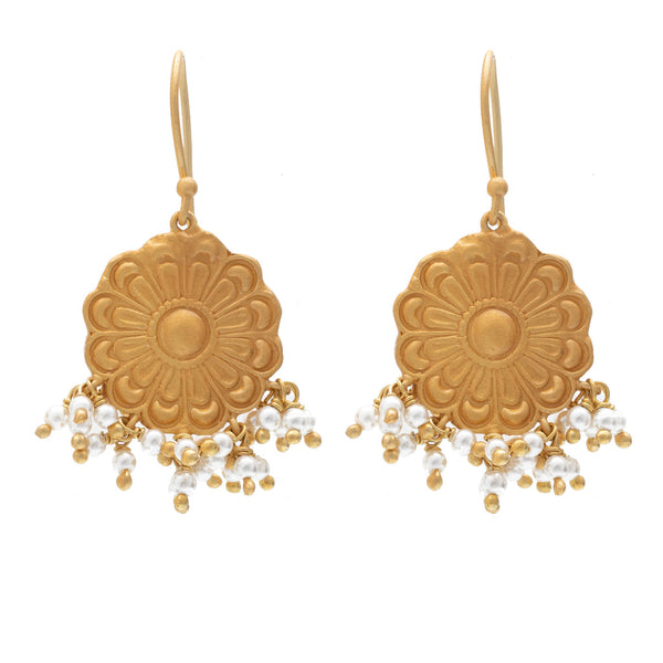 RUBYTEVA Gold plate Berber earrings with dangly pearl beads