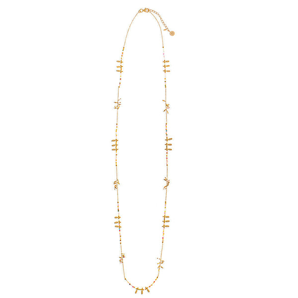 RUBYTEVA Long Gold Plate chain with Multi Tourmaline Beads & gold charms