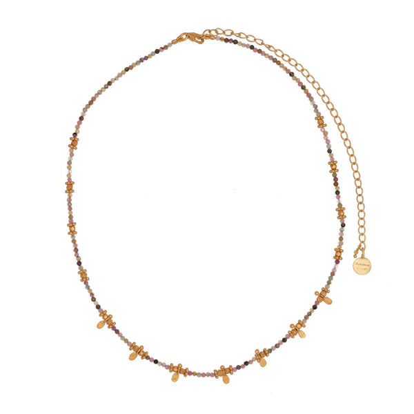 RUBYTEVA Short Multi Tourmaline beaded necklace with gold charm pendants