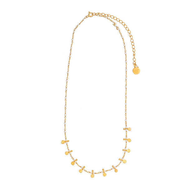 RUBYTEVA Short Link chain w pearl beads & gold plate discs