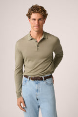 Christian Kimber Rye Long Sleeve Polo Paperweight Merino Wool,Olive Green
