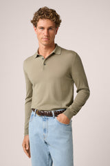 Christian Kimber Rye Long Sleeve Polo Paperweight Merino Wool,Olive Green