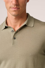 Christian Kimber Rye Long Sleeve Polo Paperweight Merino Wool,Olive Green