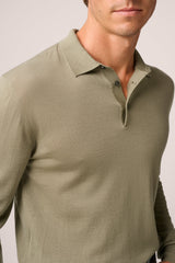 Christian Kimber Rye Long Sleeve Polo Paperweight Merino Wool,Olive Green