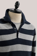 Christian Kimber Raglan Polo Stripes - Navy and Grey