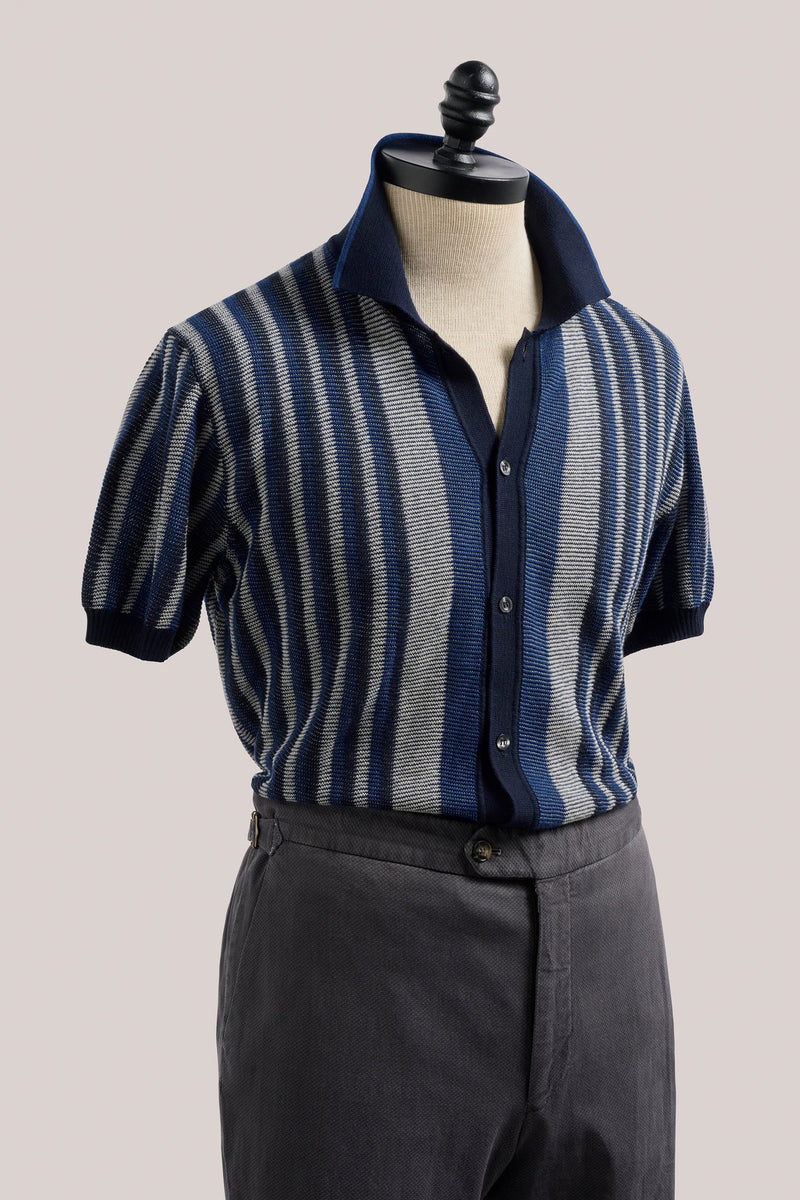 Christian Kimber Riviera Short-Sleeved Knit Polo, Marine Stripe