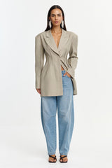 Acler Jared blazer worn open with light blue jeans