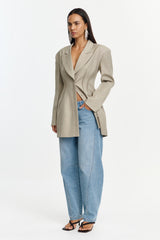 Acler Jared blazer worn with jeans, three-quarter view