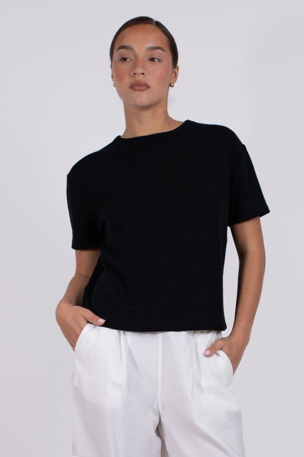 Vaenn S/S BabyWool Boxy Crew Neck Tee, Black