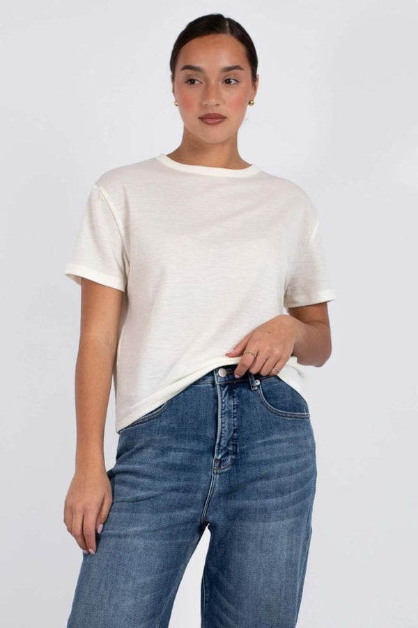 Vaenn S/S BabyWool Boxy Crew Neck Tee, Double Cream