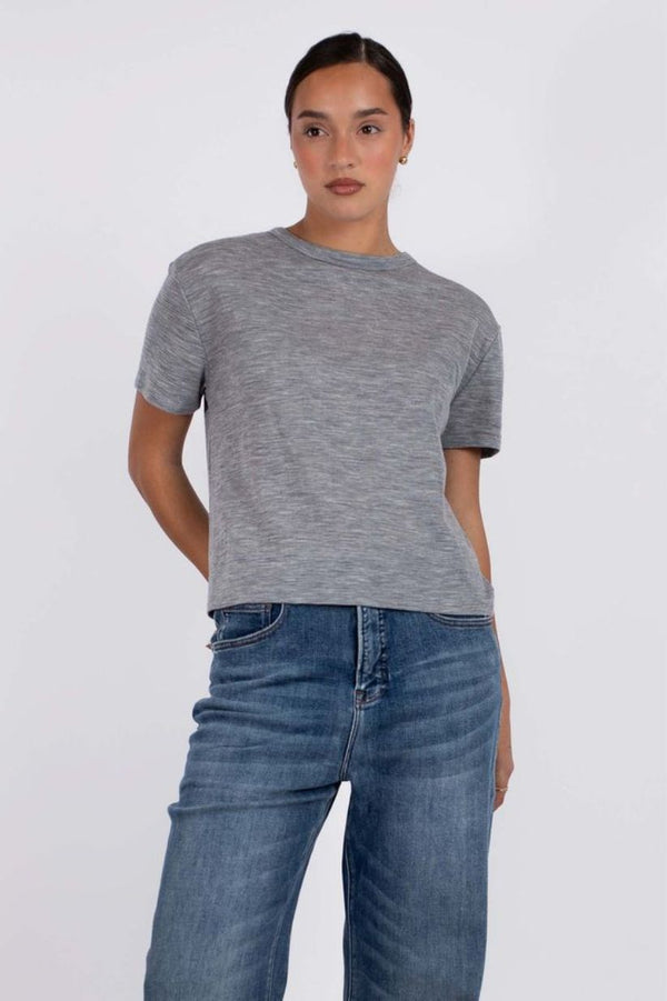 Vaenn S/S BabyWool Boxy Crew Neck Tee, Marble Grey