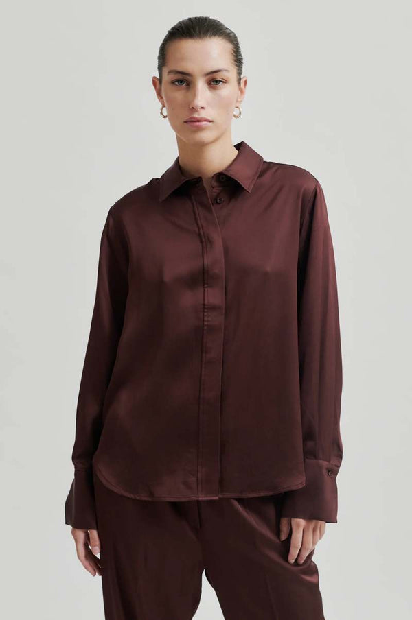 Second Female Livo Silky Shirt,bitter chocolate