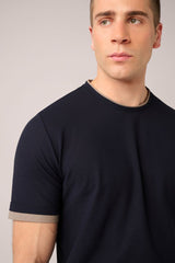 Christian Kimber Ice Cotton Double Layer T-Shirt, Navy and Taupe