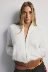 World of Nomads Felix Zip Up Cashmere Bomber,Snow