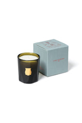 Trudon Odalisque Petit Candle 70g, green glass candle beside its pale blue gift box