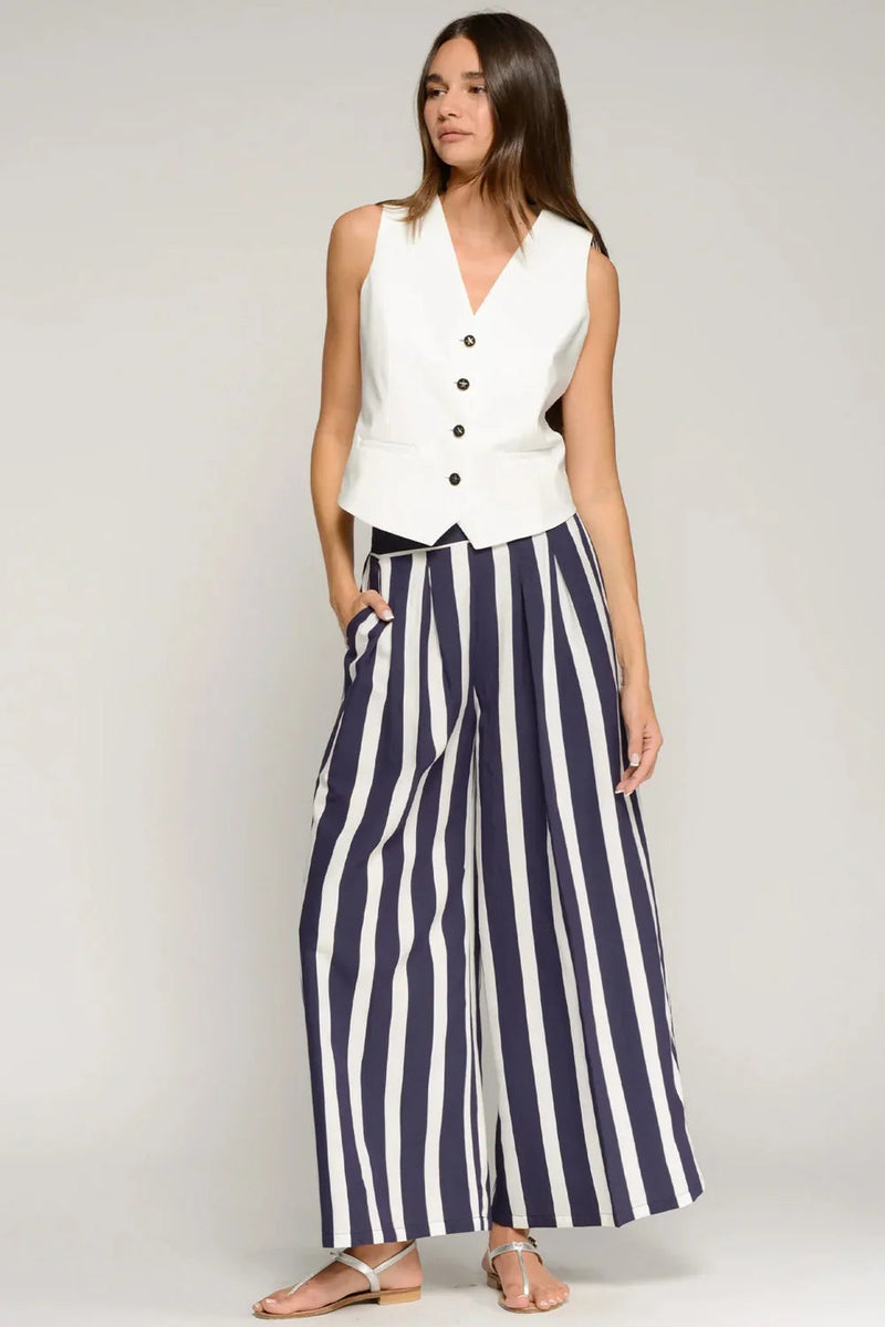 Vilagallo Marian Striped Wide-Leg Pants, Navy and White