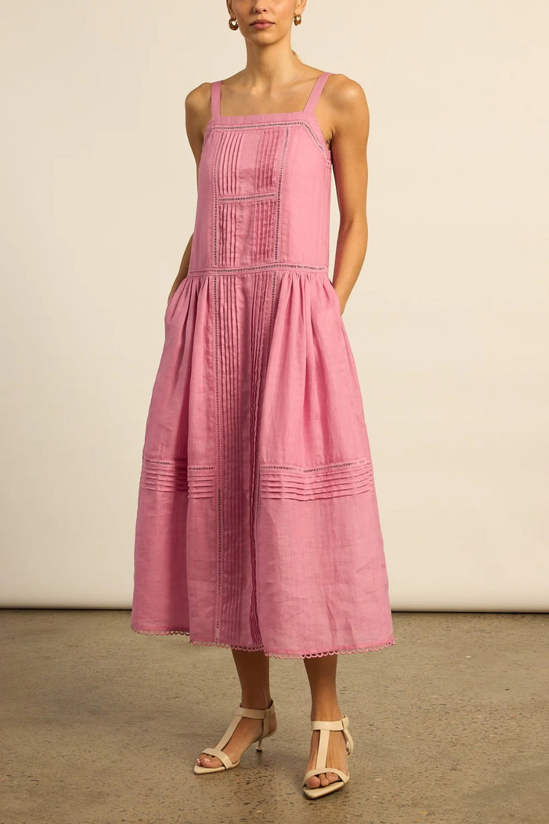 Zoe Kratzmann Altitude Dress in floss pink, pintuck bodice, worn by model, full length front