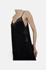 Close view of the black lace neckline and side panel on the Balma slip