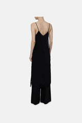 Back view of the black Balma silk slip on fine straps