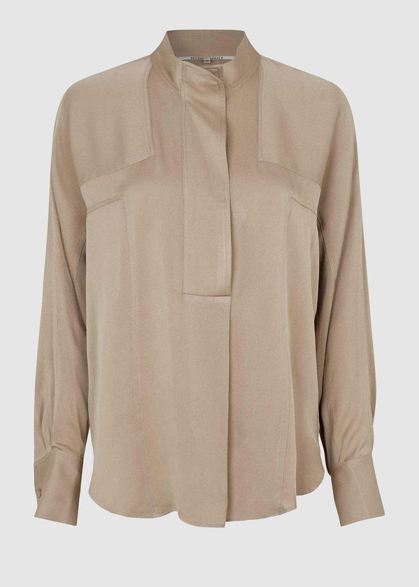 SECOND FEMALE Poine Panelled Blouse, oxford tan