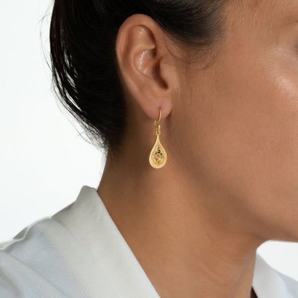 RUBYTEVA Gold plate tear drop earrings with Multi Tourmaline