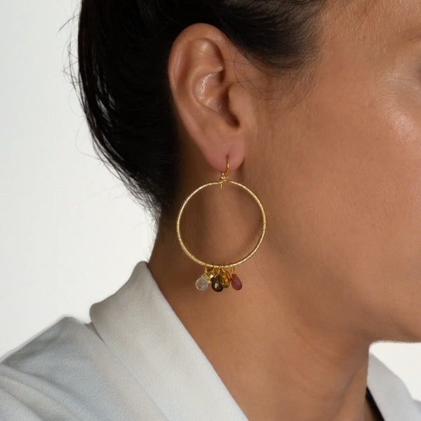 RUBYTEVA Gold Plate hoop earrings with faceted Multi Tourmaline