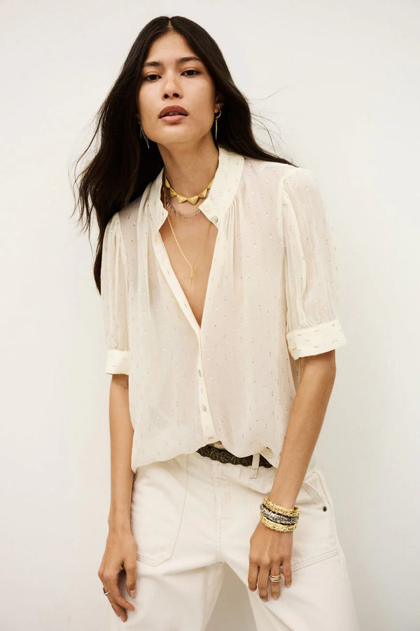 BA&SH Mimi Shirt,Ecru Metallic