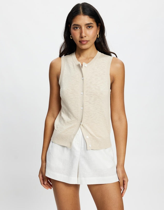 White by FTL Kyra Button Tank,Ivory