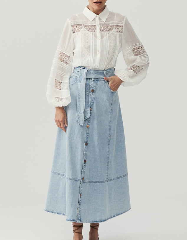 MOS Lucia Denim Skirt - Blue Wash – Amelie & Frank's