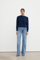 WORLD OF NOMADS Adele Cashmere Crew Neck Knit , Navy