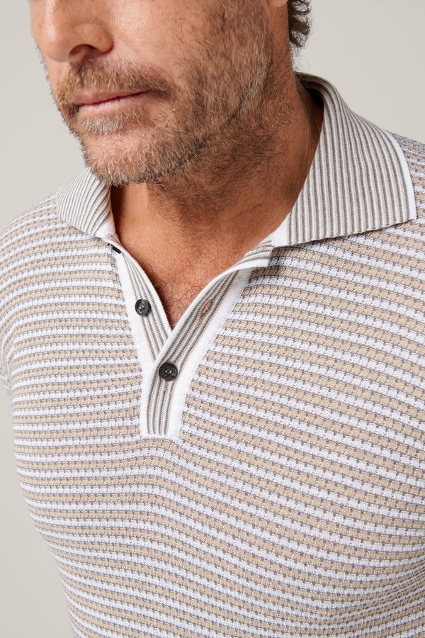 Christian Kimber Inverloch Ice Cotton Long Sleeved Polo - Sand