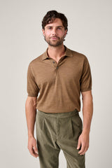 Christian Kimber, Kingsley Paperweight Merino Short-Sleeve Polo, Camel