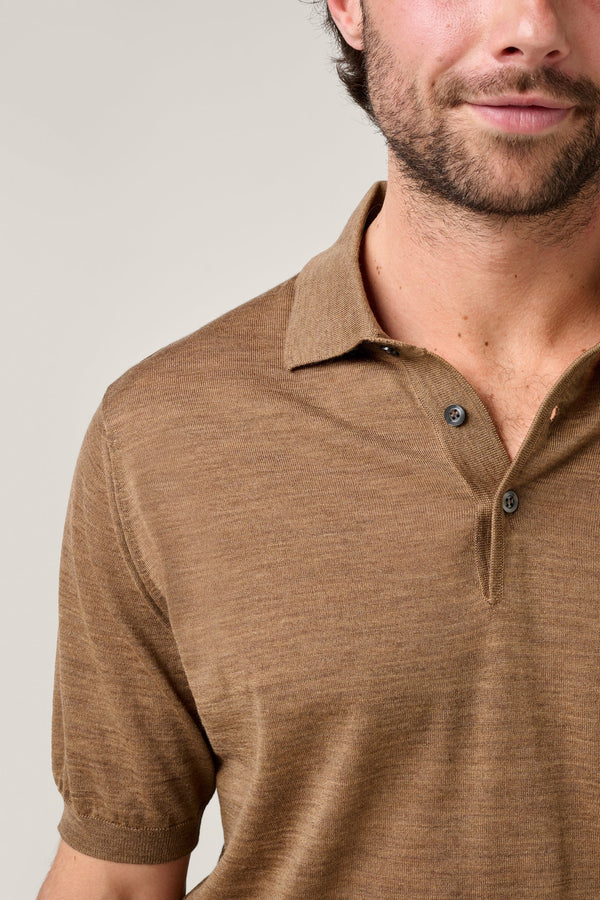 Christian Kimber, Kingsley Paperweight Merino Short-Sleeve Polo, Camel