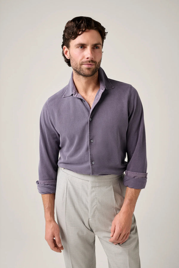 Christian Kimber Noosa Long Sleeved Pique Cotton Shirt - Plum