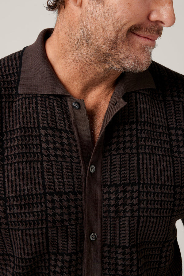 Christian Kimber, Riviera Short-Sleeved Knit Polo, Prince of Wales