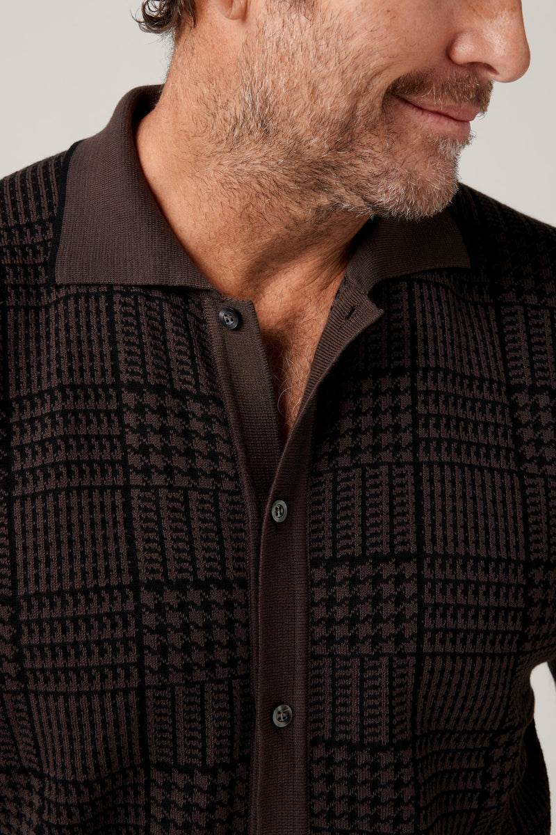Christian Kimber, Riviera Short-Sleeved Knit Polo, Prince of Wales