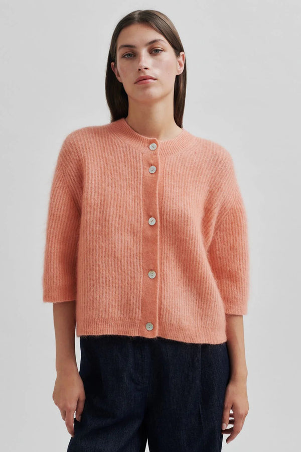 Second Female Andrea Knit Rib Cardigan,coral haze