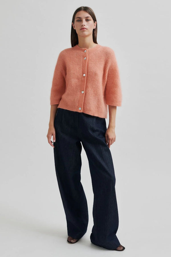 Second Female Andrea Knit Rib Cardigan,coral haze