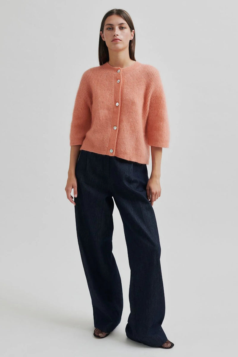 Second Female Andrea Knit Rib Cardigan,coral haze